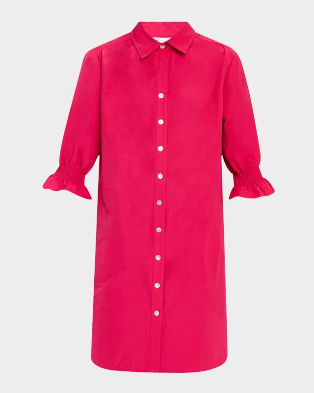 Miller Elbow-Sleeve Techy Taffeta Shirtdress
